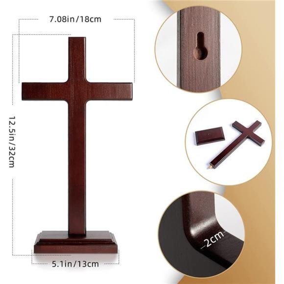 Wooden Wall Cross with Stand for Hanging or Standing 12.5 Inch Jesus Christ - Picture 1 of 7